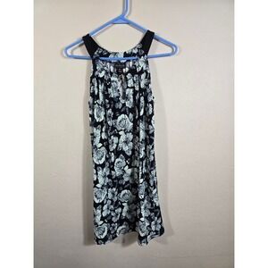 En Focus Studio Floral Halter Dress Sleeveless Casual Black Blue Size 8
